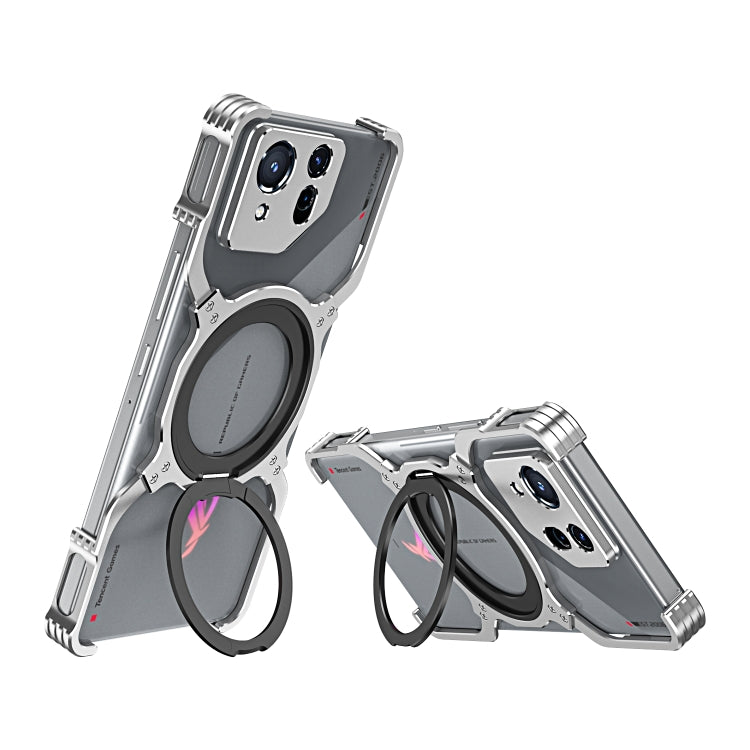 For Asus ROG Phone 8 / 8 Pro Mechanical Arm Borderless MagSafe Holder Metal Phone Case(Silver) - ASUS Cases by PMC TechLife | Online Shopping South Africa | PMC TechLife | Buy Now Pay Later Mobicred