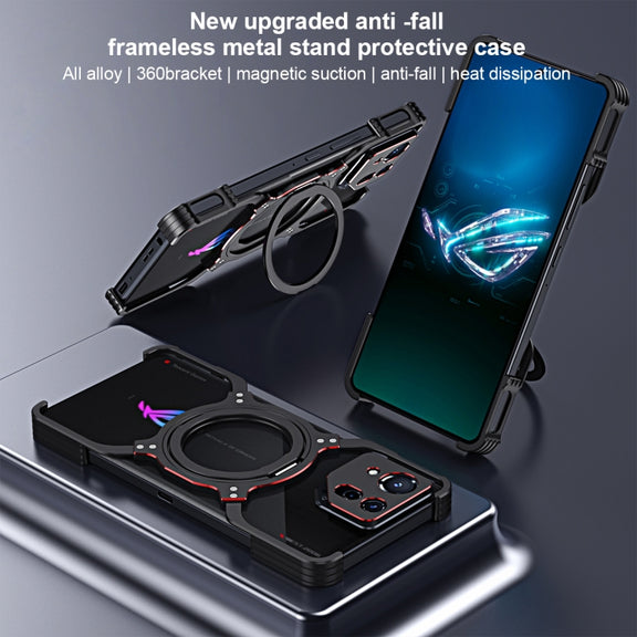 For Asus ROG Phone 8 / 8 Pro Mechanical Arm Borderless MagSafe Holder Metal Phone Case(Black Blue)