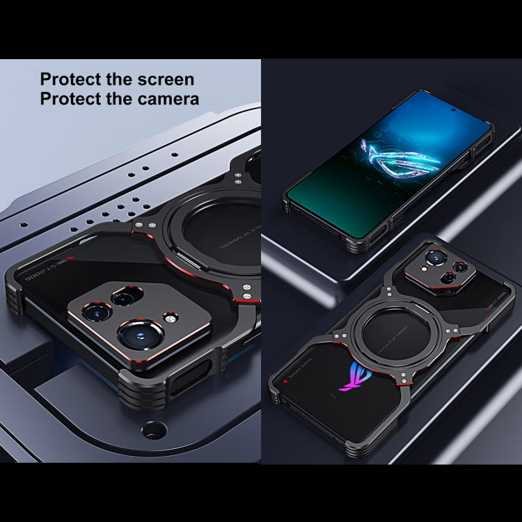 For Asus ROG Phone 8 / 8 Pro Mechanical Arm Borderless MagSafe Holder Metal Phone Case(Black Blue)