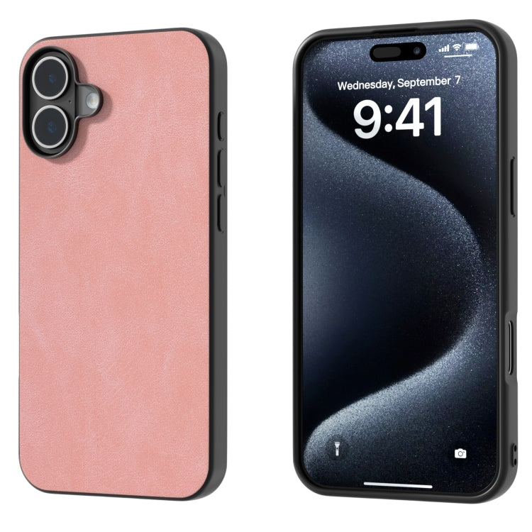 For iPhone 16 Black Frame PU Leather Full Coverage Phone Case(Pink) - iPhone 16 Cases by PMC TechLife | Online Shopping South Africa | PMC TechLife | Buy Now Pay Later Mobicred
