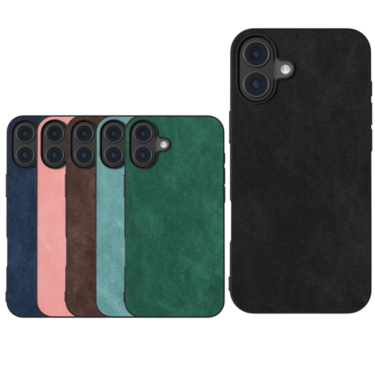 For iPhone 16 Black Frame PU Leather Full Coverage Phone Case(Coffee)