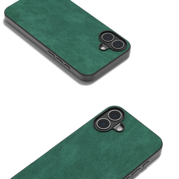 For iPhone 16 Black Frame PU Leather Full Coverage Phone Case(Green)