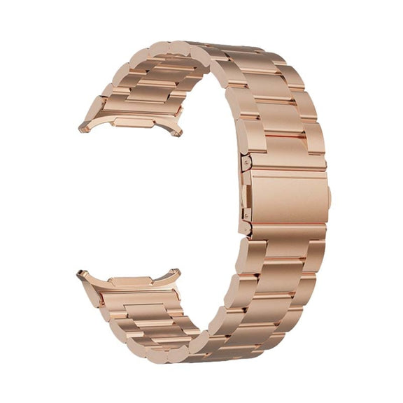 For Samsung Galaxy Watch Ultra 47mm Three Beads Steel Watch Band(Rose Gold)