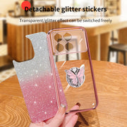 For Redmi K70 / K70 Pro Plated Gradient Glitter Butterfly Holder TPU Phone Case(Pink)