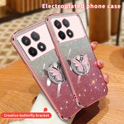 For Redmi K70 / K70 Pro Plated Gradient Glitter Butterfly Holder TPU Phone Case(Purple)