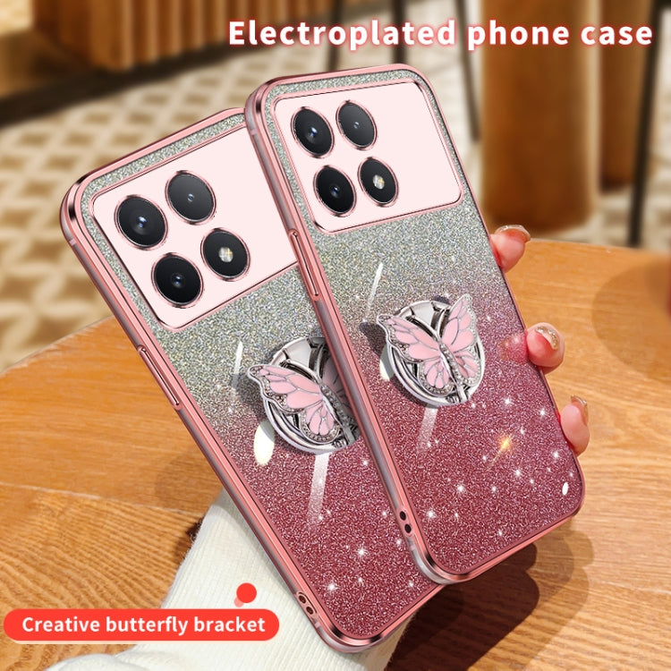 For Redmi K70 / K70 Pro Plated Gradient Glitter Butterfly Holder TPU Phone Case(Silver)