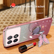 For Redmi K70 / K70 Pro Plated Gradient Glitter Butterfly Holder TPU Phone Case(Silver)