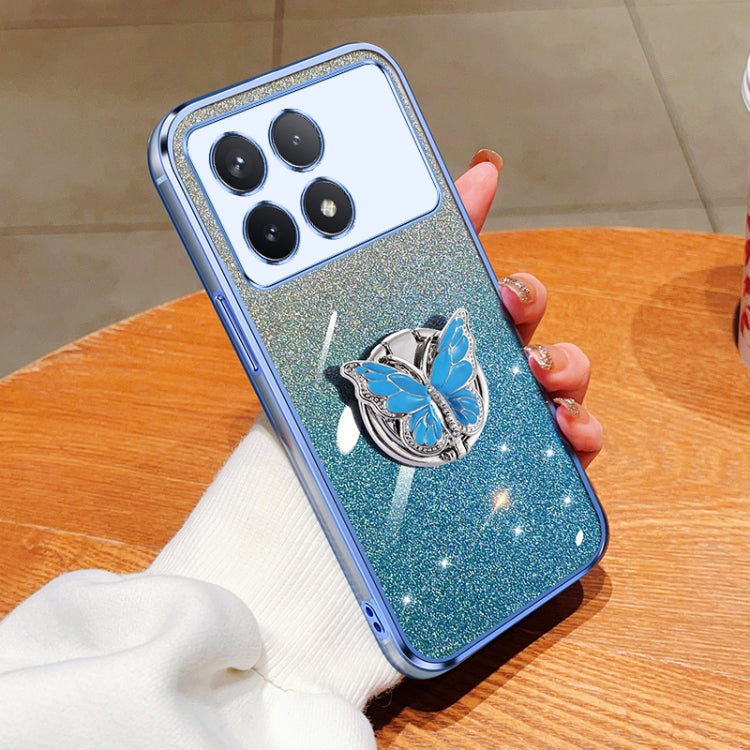 For Redmi K70 / K70 Pro Plated Gradient Glitter Butterfly Holder TPU Phone Case(Sierra Blue) - free shipping - PMC Jewellery - Order now!