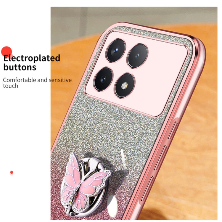 For Redmi K70 / K70 Pro Plated Gradient Glitter Butterfly Holder TPU Phone Case(Sierra Blue) - free shipping - PMC Jewellery - Order now!