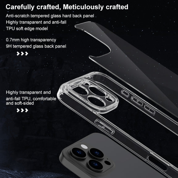 For iPhone 16 Pro Four Corner Airbag Transparent Glass Phone Case