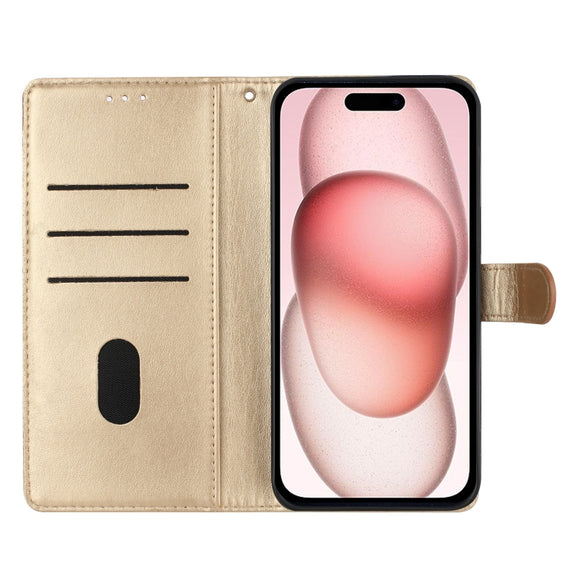 For iPhone 16 Pro Max Butterflies and Flowers Leather Phone Case(Gold)