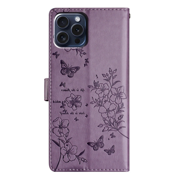 For iPhone 16 Pro Butterflies and Flowers Leather Phone Case(Purple) - iPhone 16 Pro Cases by PMC TechLife | Online Shopping South Africa | PMC TechLife | Buy Now Pay Later Mobicred