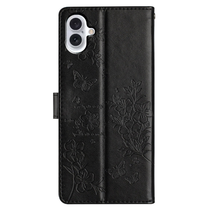 For iPhone 16 Butterflies and Flowers Leather Phone Case(Black) - iPhone 16 Cases by PMC TechLife | Online Shopping South Africa | PMC TechLife | Buy Now Pay Later Mobicred