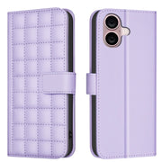 For iPhone 16 Plus Square Texture Leather Phone Case(Purple)