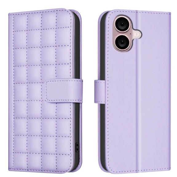 For iPhone 16 Plus Square Texture Leather Phone Case(Purple)