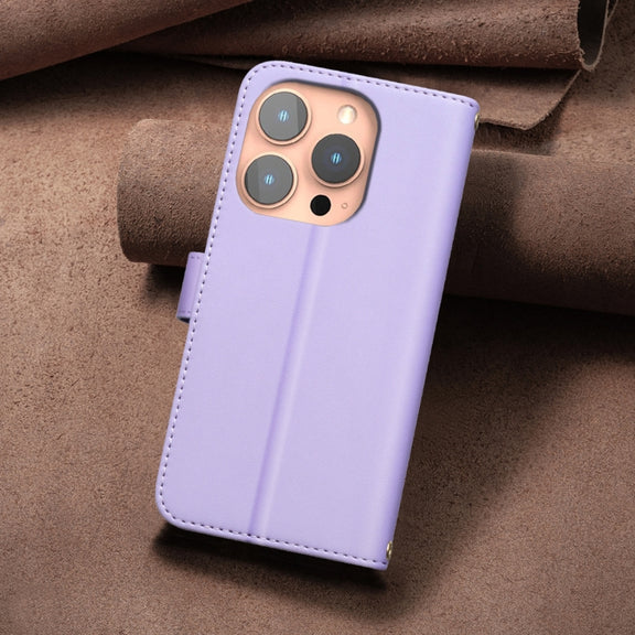 For iPhone 16 Pro Square Texture Leather Phone Case(Purple)