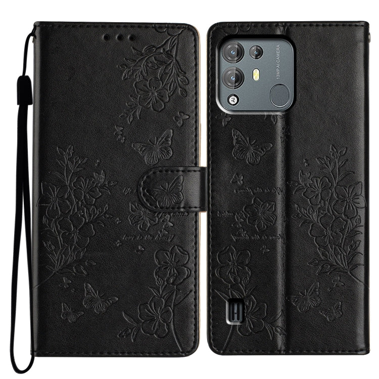 For Blackview A55 Pro Butterflies and Flowers Leather Phone Case(Black) - More Brand by PMC TechLife | Online Shopping South Africa | PMC TechLife | Buy Now Pay Later Mobicred