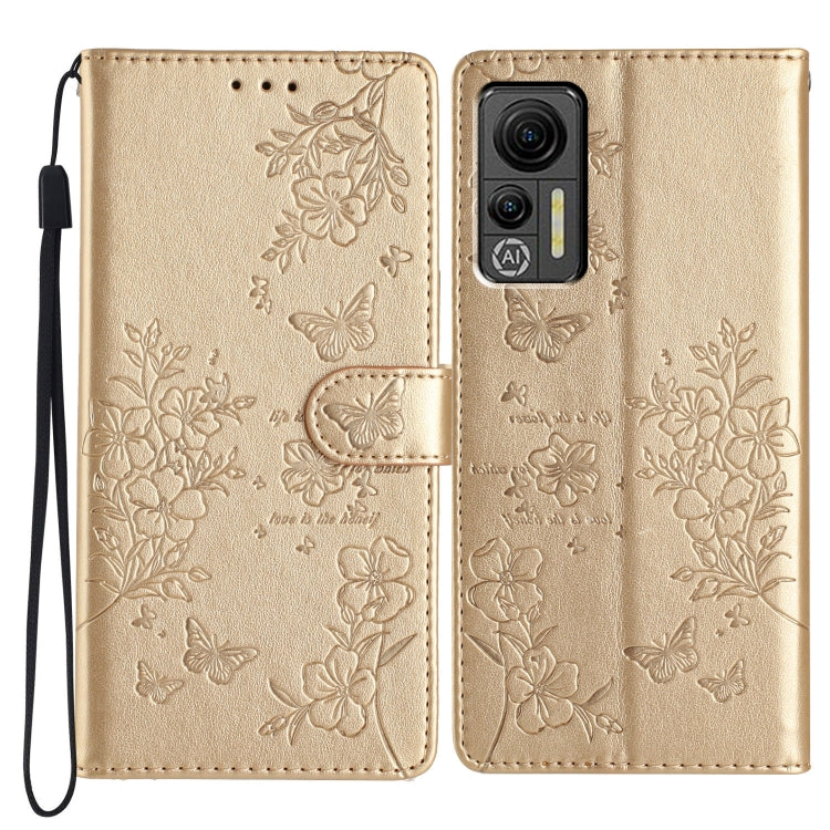 For Ulefone Note 14 Butterflies and Flowers Leather Phone Case(Gold) - Ulefone Cases by PMC Jewellery | Online Shopping South Africa | PMC Jewellery | Buy Now Pay Later Mobicred