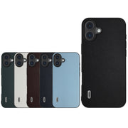 For iPhone 16 ABEEL Black Frame Genuine Leather Elegant Phone Case(Blue)