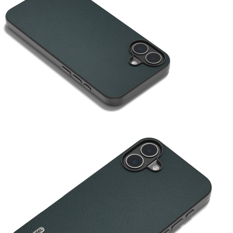 For iPhone 16 ABEEL Black Frame Genuine Leather Elegant Phone Case(Green) - iPhone 16 Cases by PMC TechLife | Online Shopping South Africa | PMC TechLife | Buy Now Pay Later Mobicred