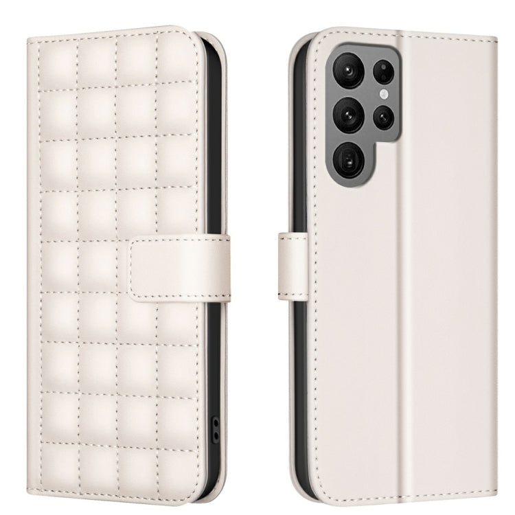 For Samsung Galaxy S25 Ultra 5G Square Texture Leather Phone Case(Beige) - Galaxy S25 Ultra 5G Cases by PMC TechLife | Online Shopping South Africa | PMC TechLife | Buy Now Pay Later Mobicred