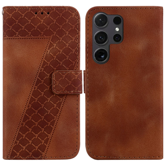 For Samsung Galaxy S25 Ultra 5G Seven-shaped Embossed Leather Phone Case(Brown)