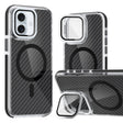 For iPhone 16 Magsafe Dual-Color Carbon Fiber Lens Film Phone Case with Lens Fold Holder(Black) - iPhone 16 Cases by PMC TechLife | Online Shopping South Africa | PMC TechLife | Buy Now Pay Later Mobicred