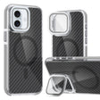 For iPhone 16 Plus Magsafe Dual-Color Carbon Fiber Lens Film Phone Case with Lens Fold Holder(Gray) - free shipping - PMC TechLife - Order now!