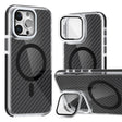 For iPhone 16 Pro Max Magsafe Dual-Color Carbon Fiber Lens Film Phone Case with Lens Fold Holder(Black) - iPhone 16 Pro Max Cases by PMC TechLife | Online Shopping South Africa | PMC TechLife | Buy Now Pay Later Mobicred