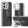 For iPhone 16 Pro Max Magsafe Dual-Color Carbon Fiber Lens Film Phone Case with Lens Fold Holder(Gray) - iPhone 16 Pro Max Cases by PMC TechLife | Online Shopping South Africa | PMC TechLife | Buy Now Pay Later Mobicred