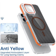 For iPhone 16 Pro Max Magsafe Dual-Color Carbon Fiber Lens Film Phone Case with Lens Fold Holder(Black)