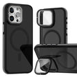 For iPhone 16 Pro Magsafe Dual-Color Skin Feel Lens Film Phone Case with Lens Fold Holder(Gray) - iPhone 16 Pro Cases by PMC TechLife | Online Shopping South Africa | PMC TechLife | Buy Now Pay Later Mobicred
