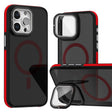 For iPhone 16 Pro Magsafe Dual-Color Skin Feel Lens Film Phone Case with Lens Fold Holder(Red) - More iPhone Cases by PMC TechLife | Online Shopping South Africa | PMC TechLife | Buy Now Pay Later Mobicred