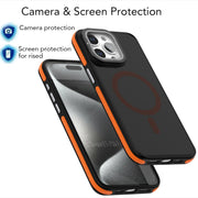 For iPhone 16 Magsafe Dual-Color Skin Feel Lens Film Phone Case with Lens Fold Holder(Gray)