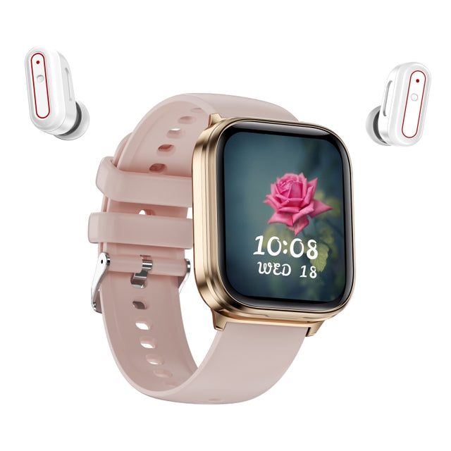 X9 1.85 inch Square Screen 2 in 1 Bluetooth Earphone Smart Watch(Gold Pink)