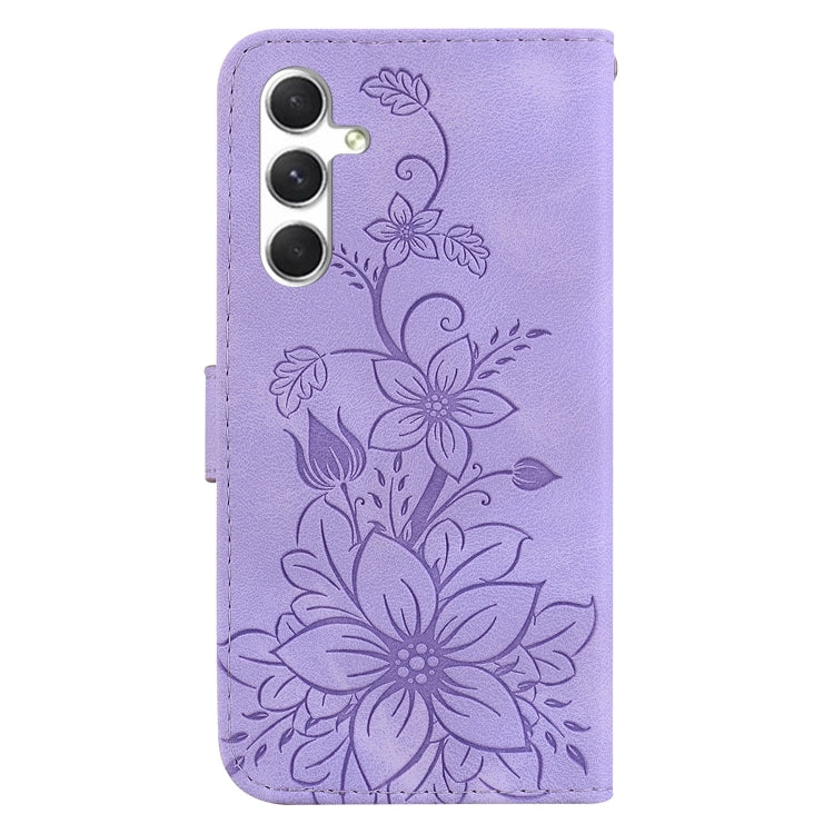 For Samsung Galaxy S25 5G Lily Embossed Leather Phone Case(Purple)