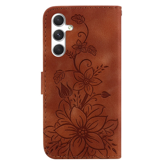 For Samsung Galaxy S25 5G Lily Embossed Leather Phone Case(Brown)