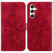 For Samsung Galaxy S25 5G Lily Embossed Leather Phone Case(Red)