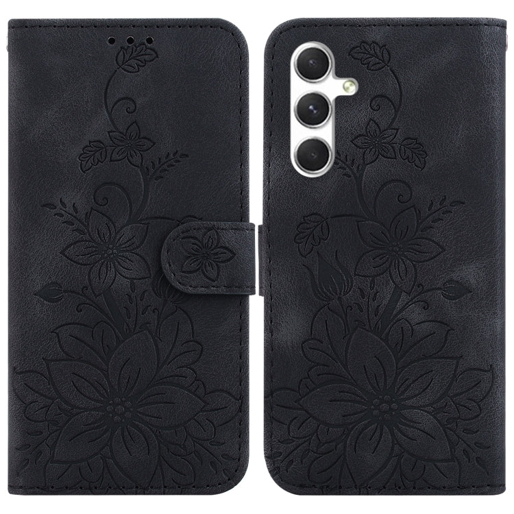 For Samsung Galaxy S25 5G Lily Embossed Leather Phone Case(Black) - Galaxy S25 5G Cases by PMC Jewellery | Online Shopping South Africa | PMC Jewellery | Buy Now Pay Later Mobicred