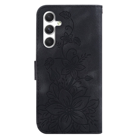 For Samsung Galaxy S25 5G Lily Embossed Leather Phone Case(Black)