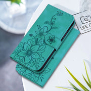 For Samsung Galaxy S25+ 5G Lily Embossed Leather Phone Case(Green)