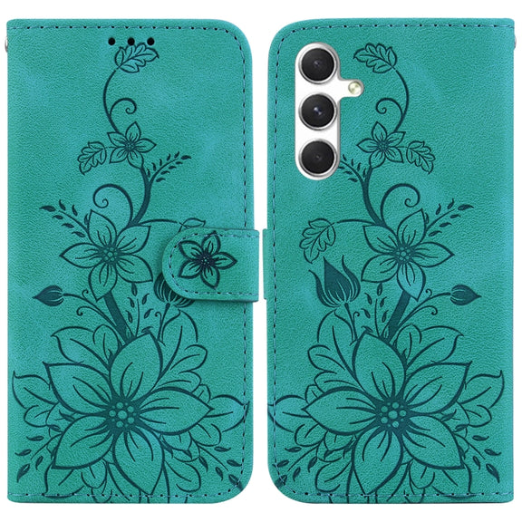 For Samsung Galaxy S25+ 5G Lily Embossed Leather Phone Case(Green)
