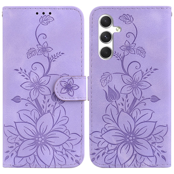 For Samsung Galaxy S25+ 5G Lily Embossed Leather Phone Case(Purple)