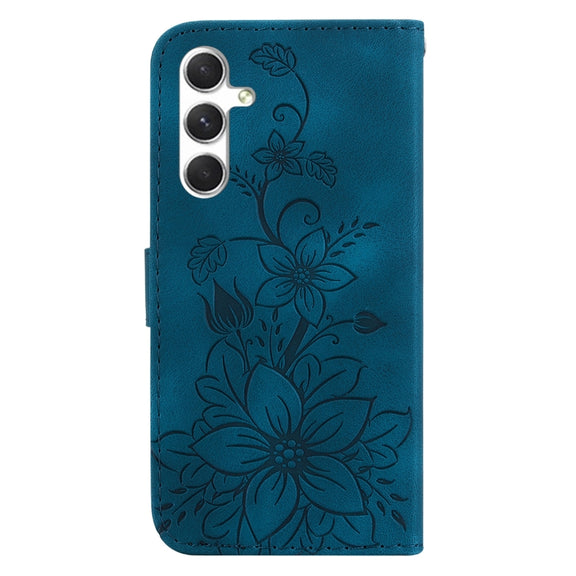 For Samsung Galaxy S25+ 5G Lily Embossed Leather Phone Case(Dark Blue)