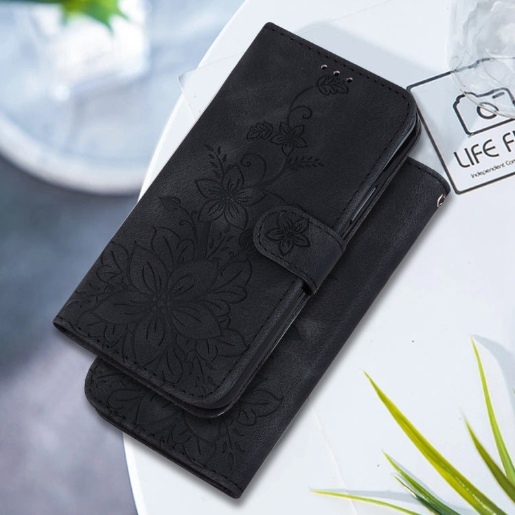 For Samsung Galaxy S25+ 5G Lily Embossed Leather Phone Case(Black)