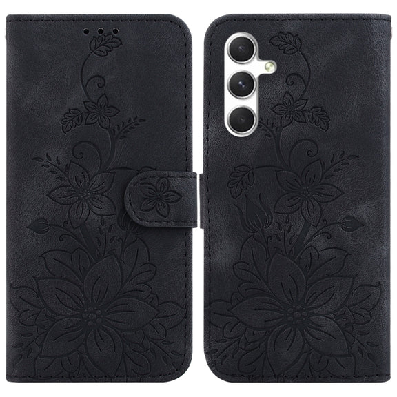 For Samsung Galaxy S25+ 5G Lily Embossed Leather Phone Case(Black)