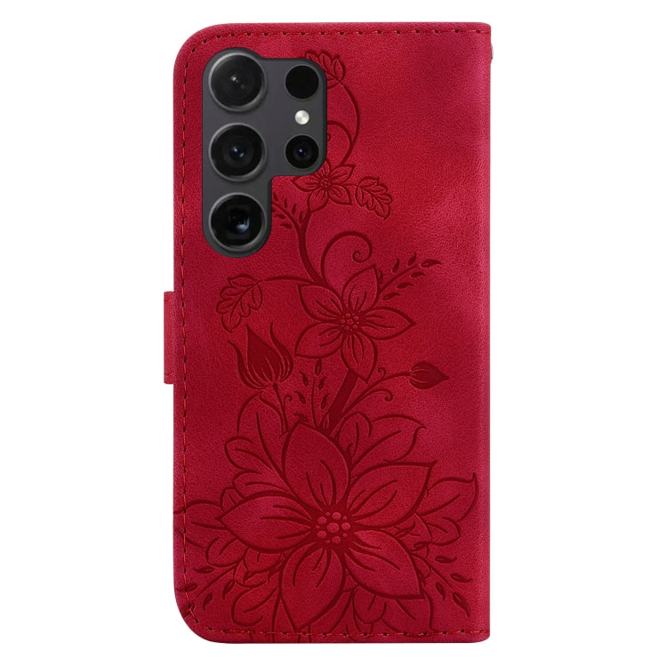 For Samsung Galaxy S25 Ultra 5G Lily Embossed Leather Phone Case(Red) - free shipping - PMC Jewellery - Order now!