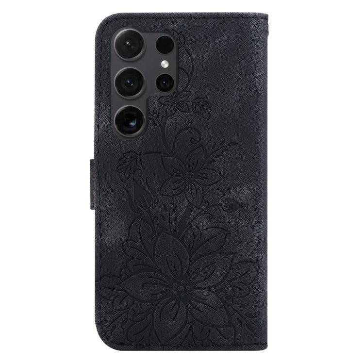 For Samsung Galaxy S25 Ultra 5G Lily Embossed Leather Phone Case(Black)