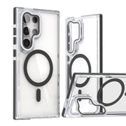 For Samsung Galaxy S24 Ultra 5G Dual-Color Clear Acrylic Hybrid TPU MagSafe Lens Film Phone Case with Holder(Black)