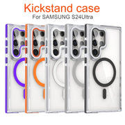 For Samsung Galaxy S24 Ultra 5G Dual-Color Clear Acrylic Hybrid TPU MagSafe Lens Film Phone Case with Holder(Gray)